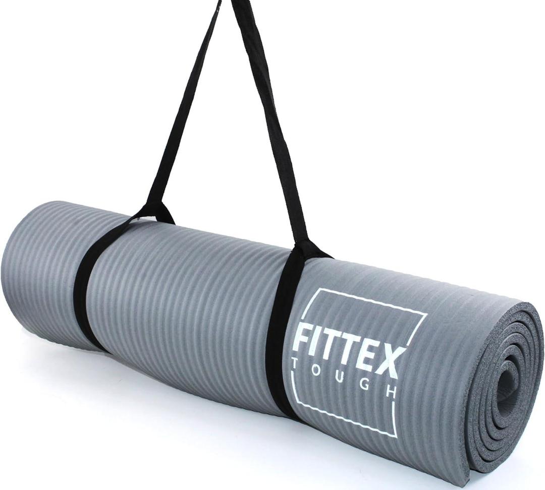 Yoga Mat – 10mm Thick, Non-Slip, Grey with Convenient Carry Strap