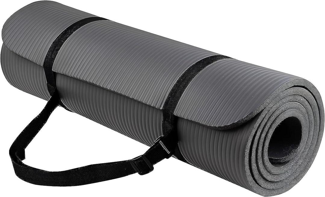 Yoga Mat – 10mm Thick, Non-Slip, Grey with Convenient Carry Strap