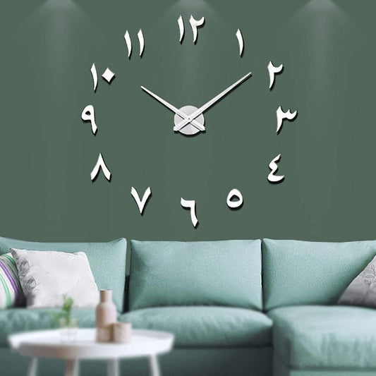 Large DIY 3D Wall Clock with Arabic Numbers – Modern Home Decor