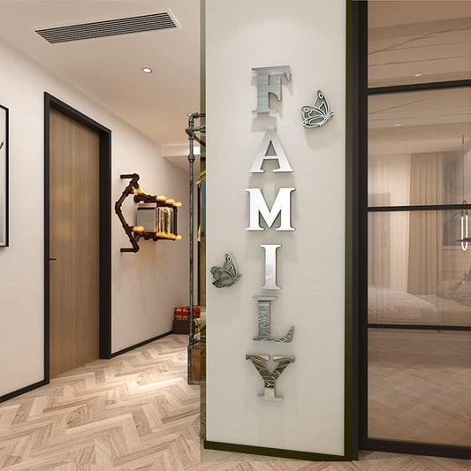 Stylish 3D Family Sign in Acrylic Mirror – Perfect Wall Decor for Homes