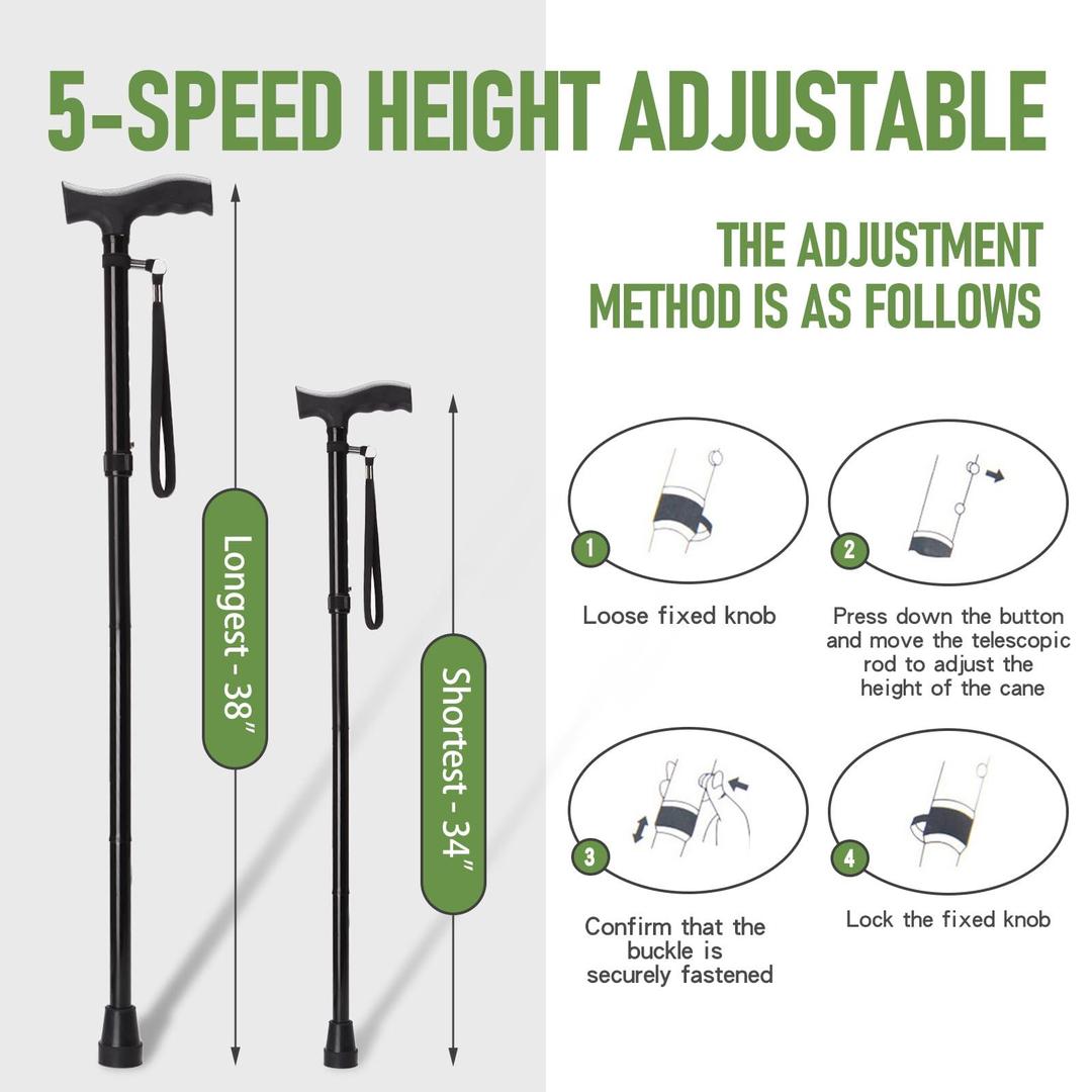 Foldable Walking Stick with Height Adjustment Feature