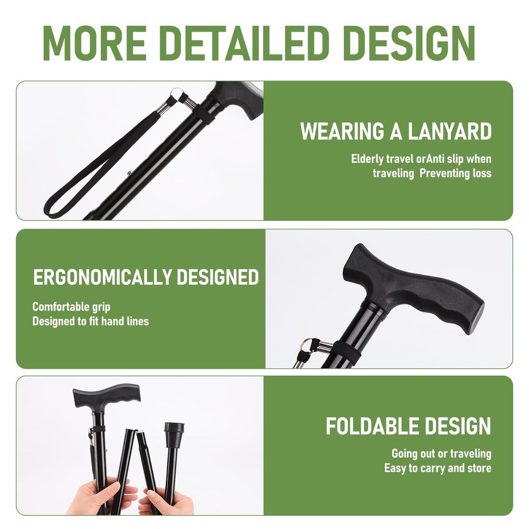 Foldable Walking Stick with Height Adjustment Feature