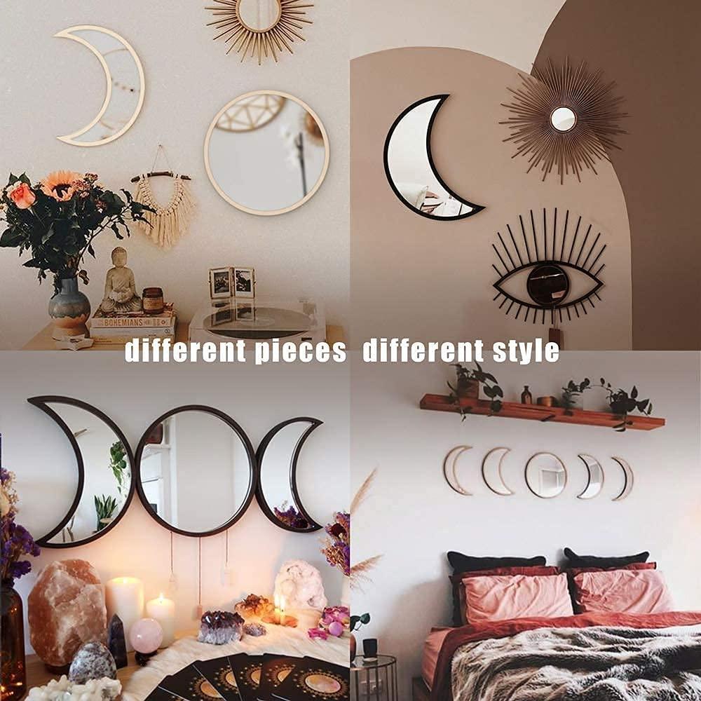 Moon Phase Mirror Set – 5-Piece Acrylic Wall Decor