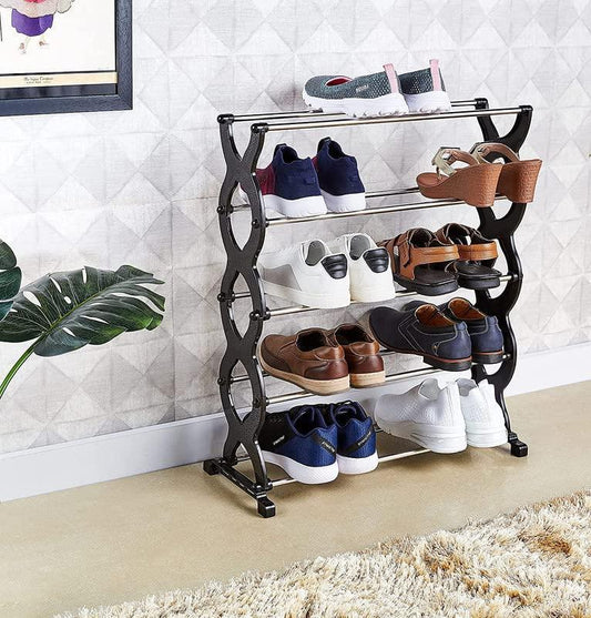 5-Tier Shoe Rack for 25 Pairs – Adjustable, Black Storage Organizer