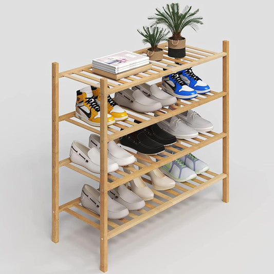 Stackable 4-Tier Bamboo Shoe Rack - Free-Standing Storage Solution