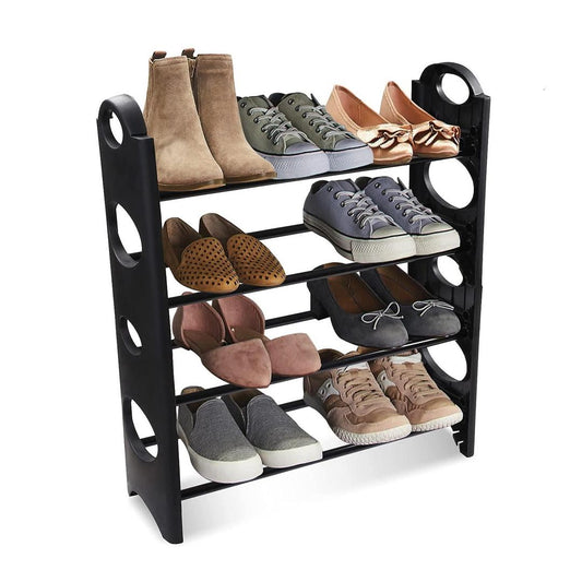 Foldable Shoe Rack with Iron Rods & 4 Plastic Shelves for Easy Storage