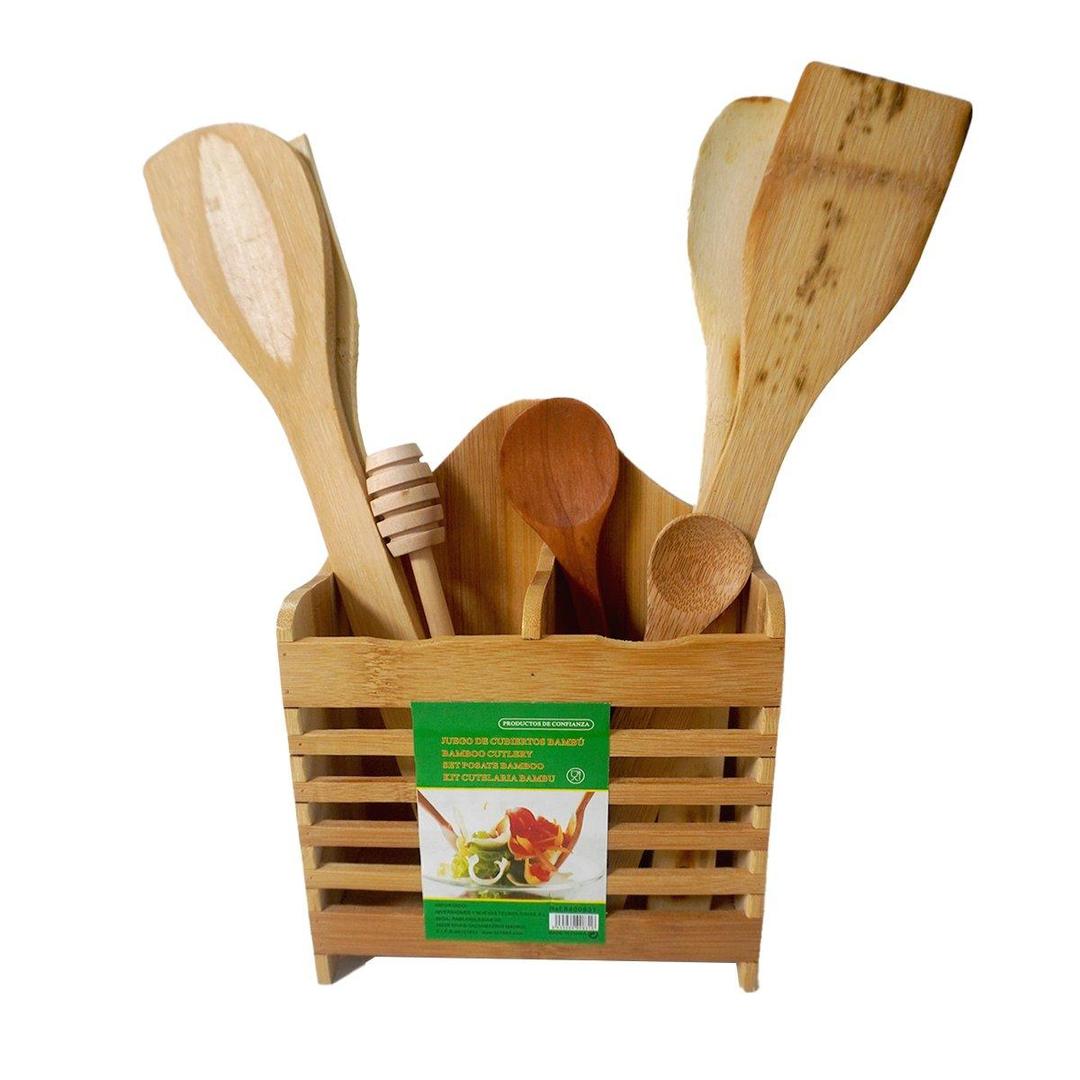 Sustainable 7-Piece Bamboo Wooden Cutlery Set - Organic Kitchen Utensils