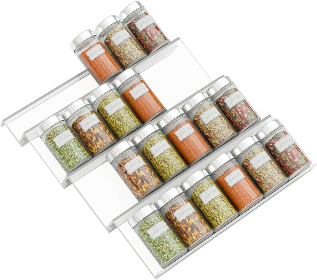 4-Tier Clear Acrylic Spice Rack for Organized Kitchen Cabinet