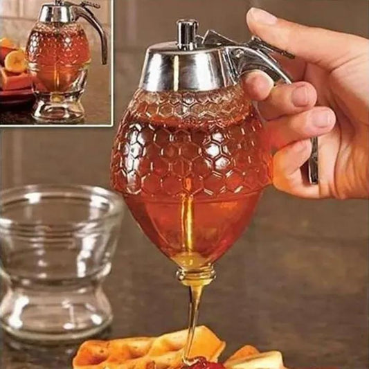 Transparent Glass Honey Dispenser with Syrup Pot Design