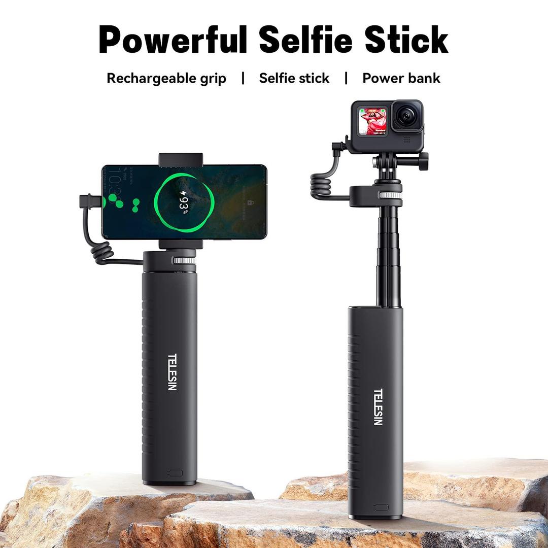 TELESIN 10000mAh Selfie Stick with USB-C Charging for Action Cameras