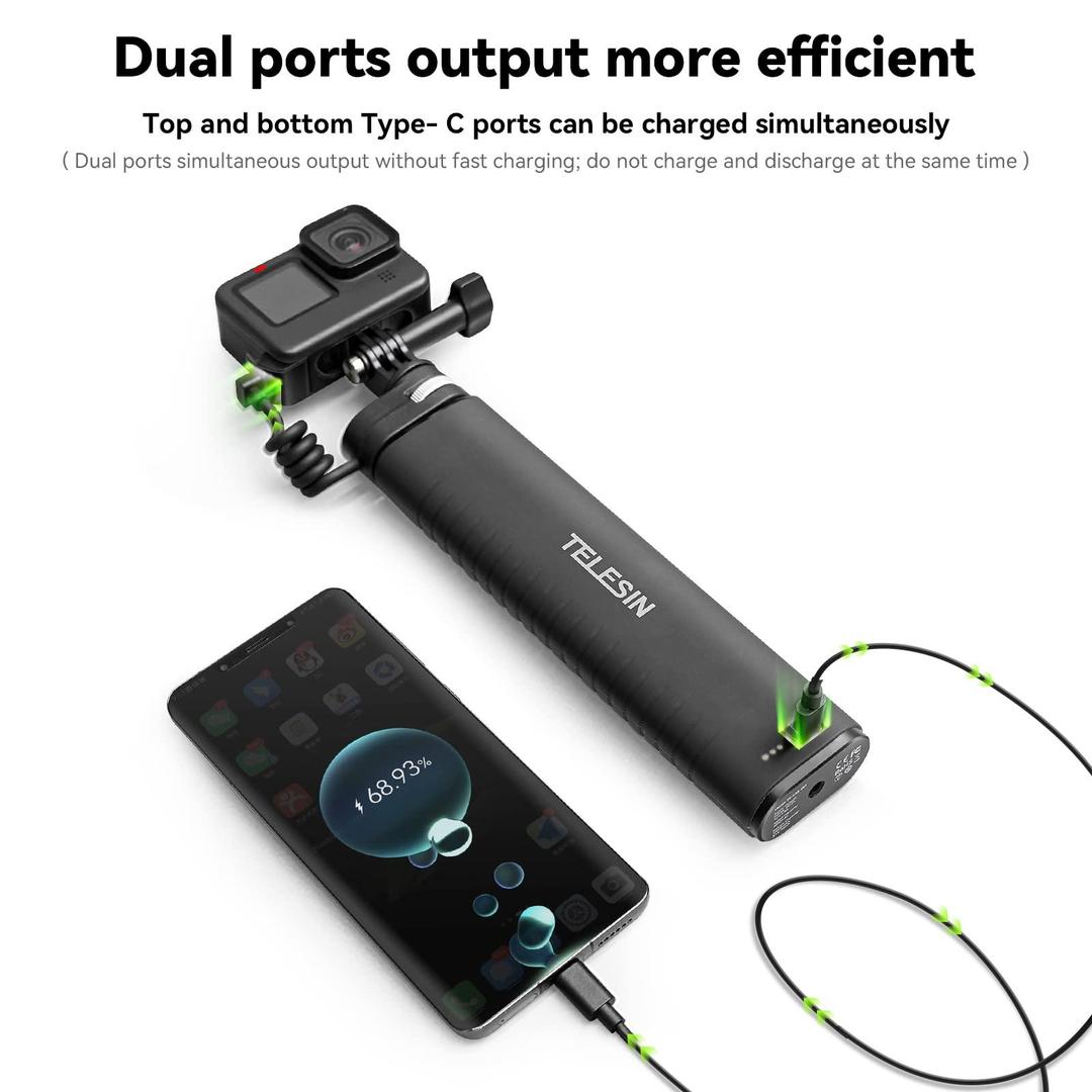 TELESIN 10000mAh Selfie Stick with USB-C Charging for Action Cameras