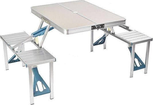 Aluminum Camping Table with 4 Folding Seats for Outdoor Dining