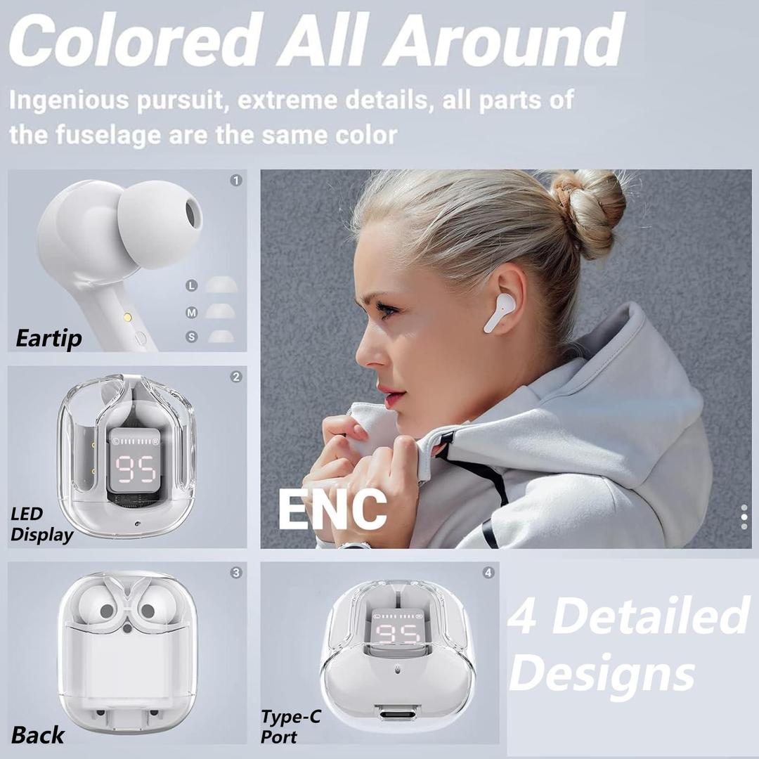 Bluetooth 5.3 Transparent Wireless Earbuds with Charging Case