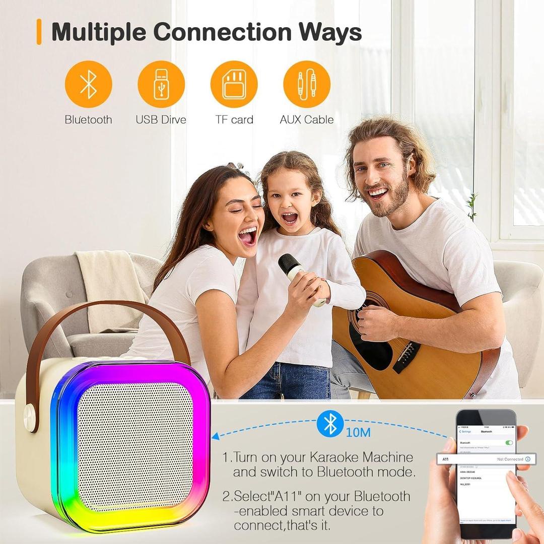 Mini Karaoke Speaker with Bluetooth and Dual Wireless Mics