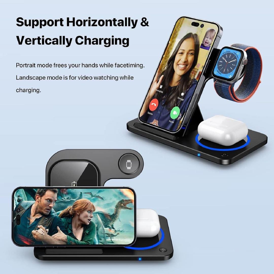 Magnetic 3-in-1 Foldable Wireless Charger Stand – Quick Charge